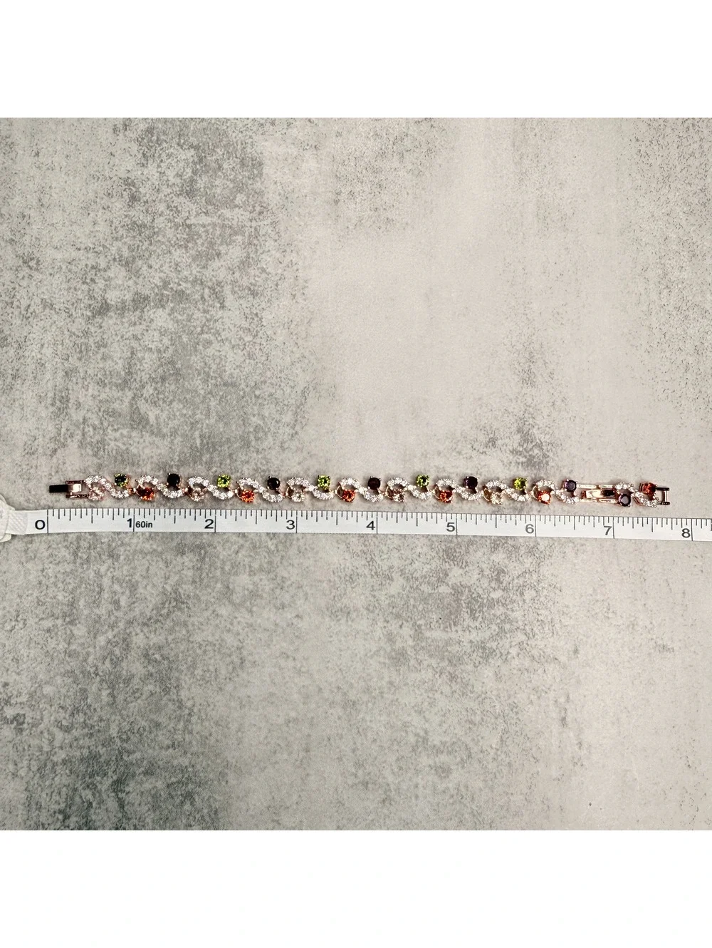candy+clover Muted Multicolor Crystal Vine Rose Gold Tone Tennis Bracelet